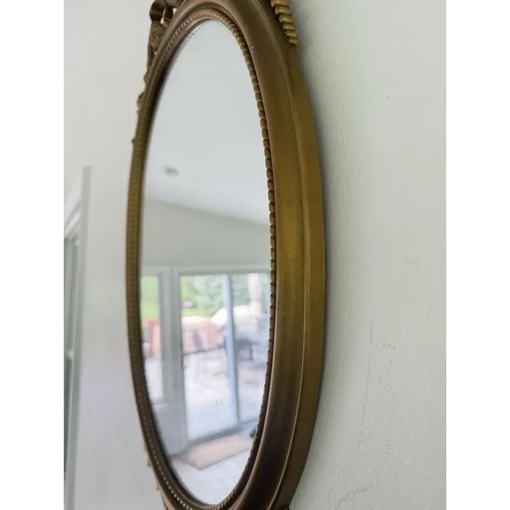 Vintage Syroco Gold Wall Mirror Ornate Floral Hollywood Regency Oval 31x16”